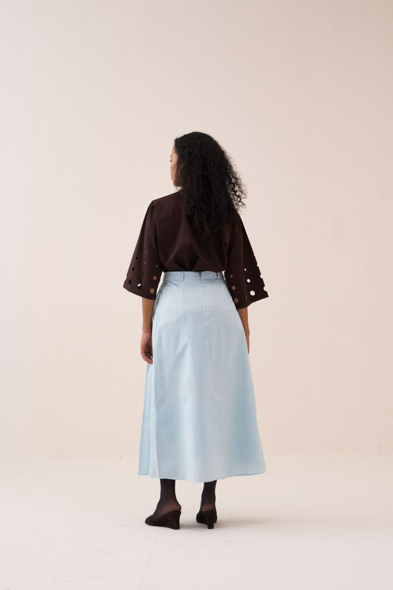 Pleated Skirt chanderi by THREE in blue color for women in Singapore