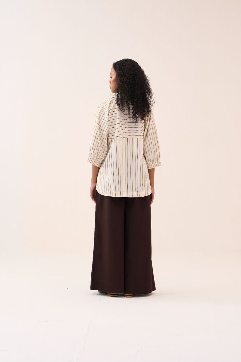 Beaded V-Neck Top poplin by THREE in beige color for women in Singapore