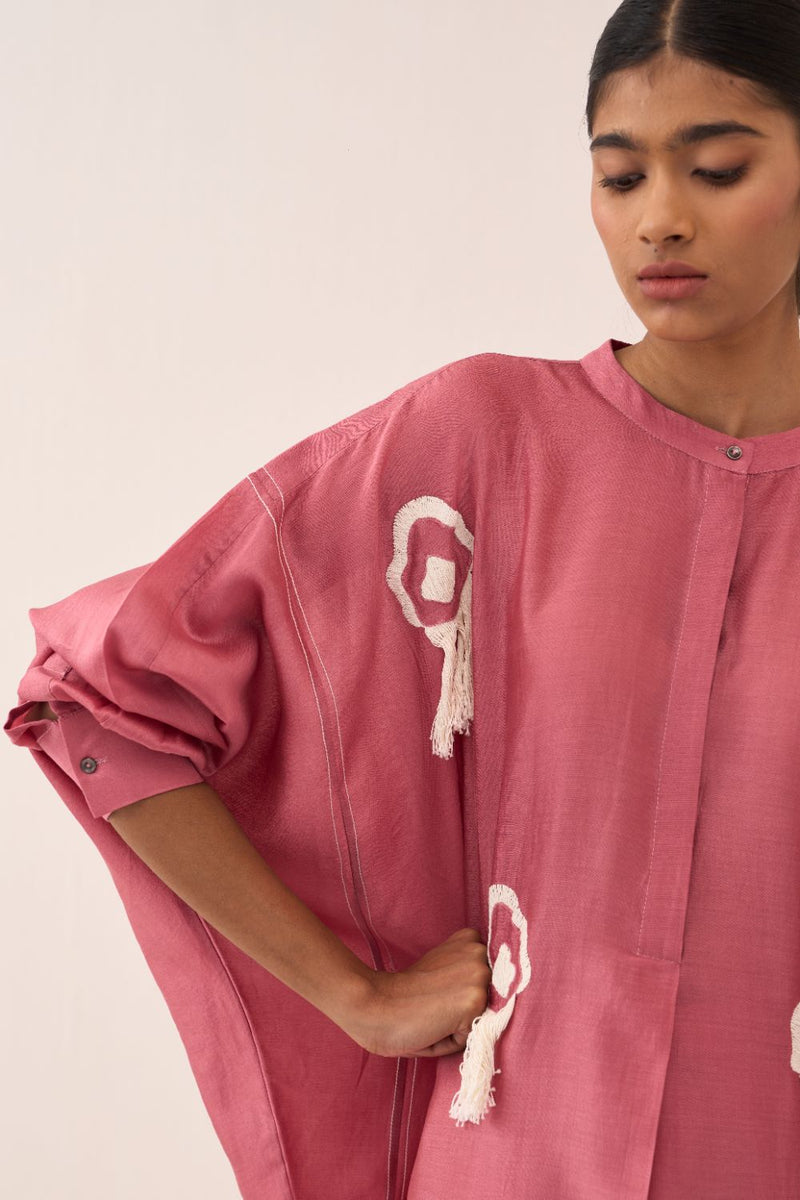 Fringe Bat Sleeve Shirt chanderi by THREE for women in Singapore