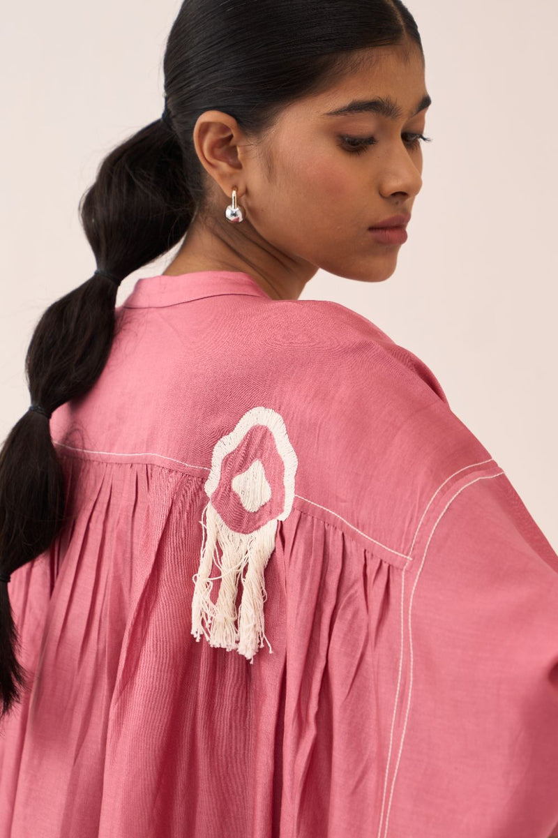 Fringe Bat Sleeve Shirt chanderi by THREE for women in Singapore