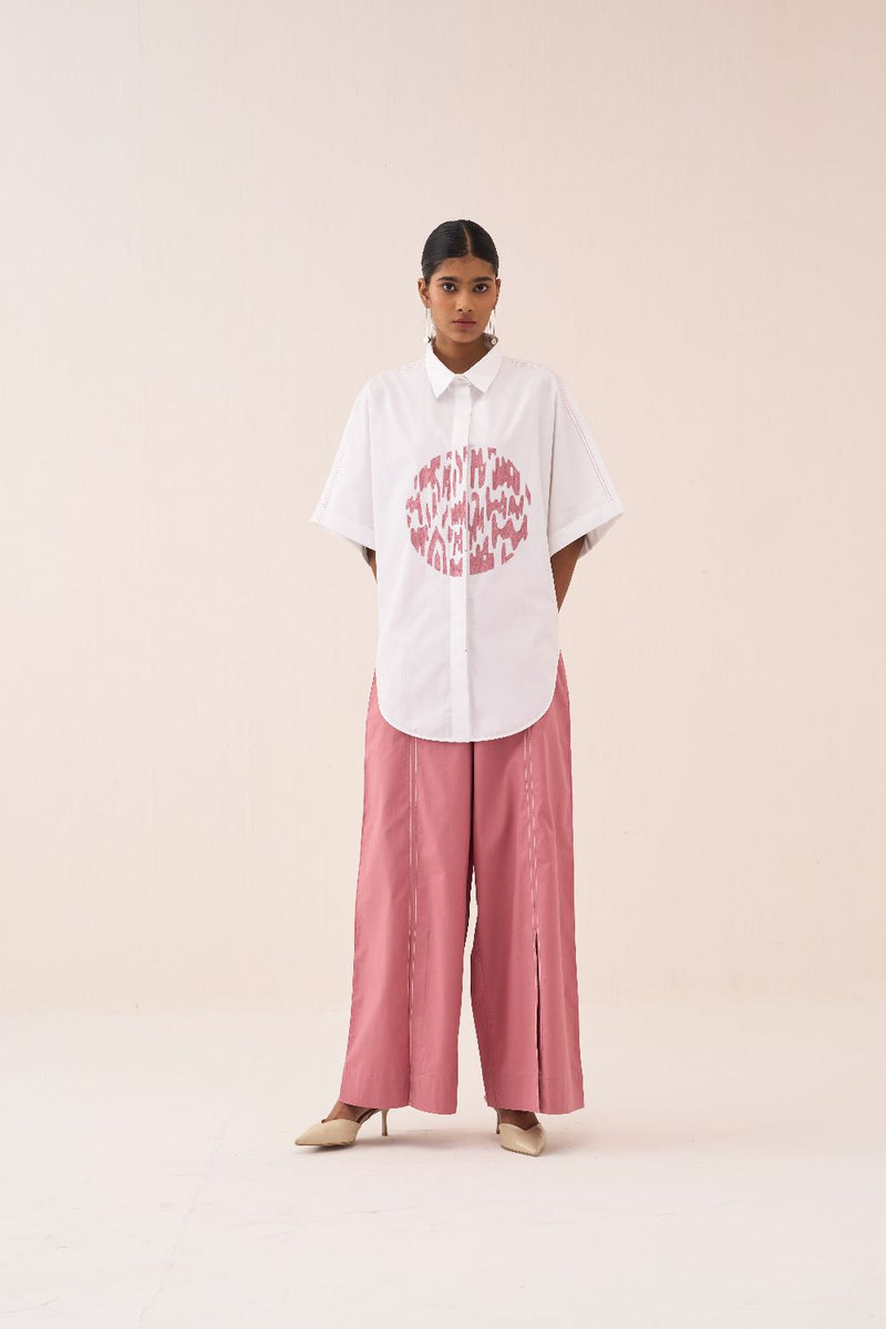 U-Hem Circle Emb. Shirt poplin by THREE in white color for women in Singapore