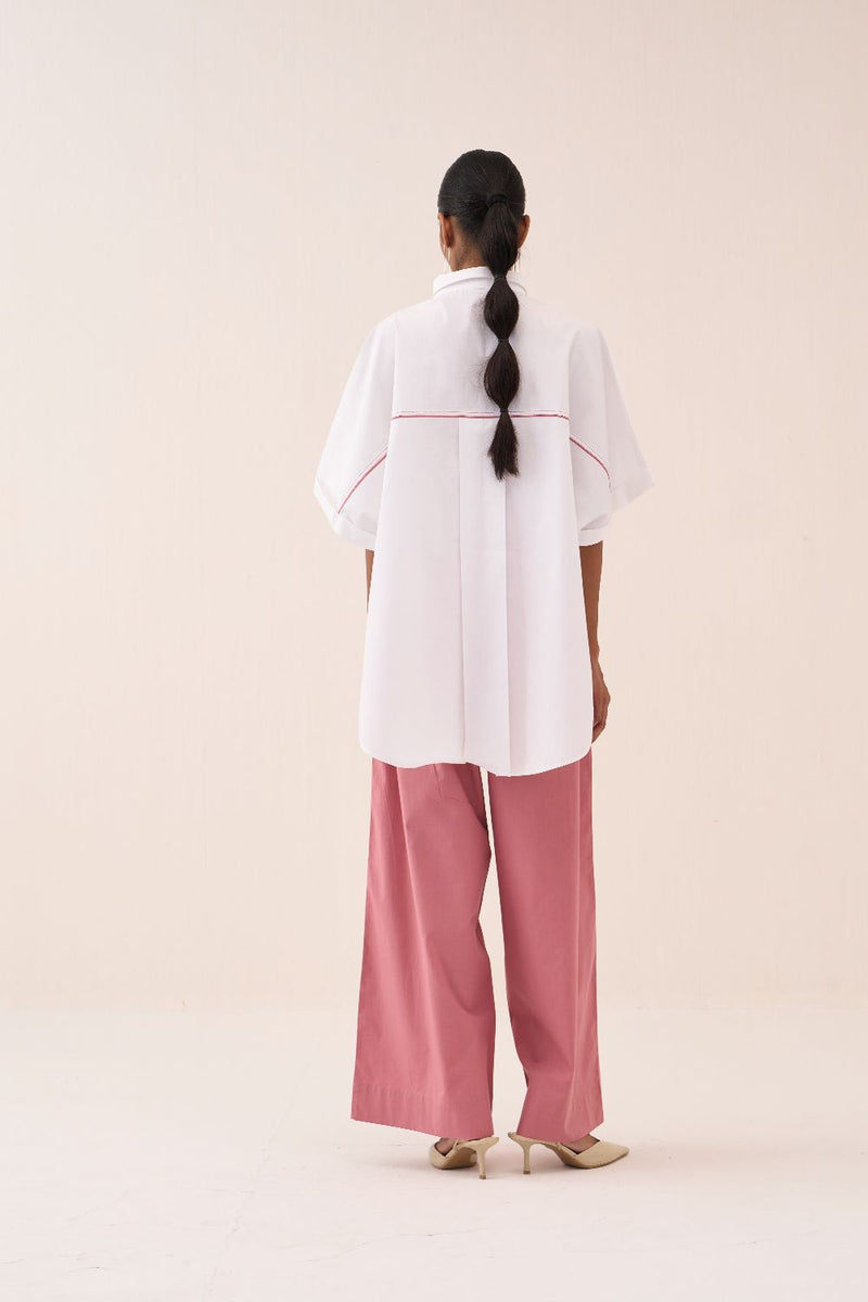 U-Hem Circle Emb. Shirt poplin by THREE in white color for women in Singapore