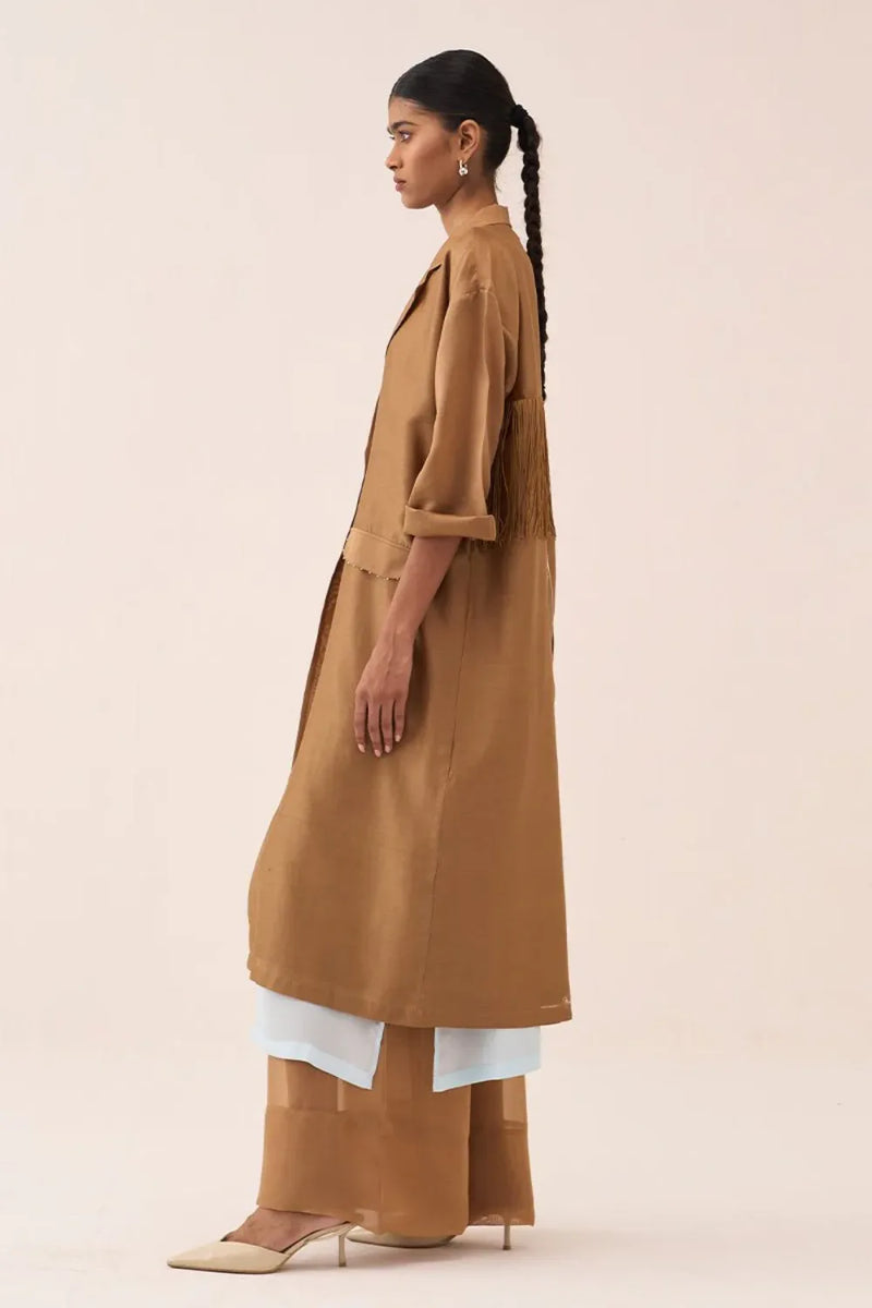 Back Tie Overlay Jacket (Set Of 3) chanderi by THREE in sand color for women in Singapore