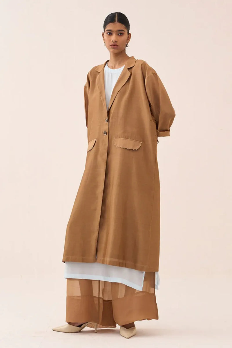 Back Tie Overlay Jacket chanderi by THREE in sand color for women in Singapore