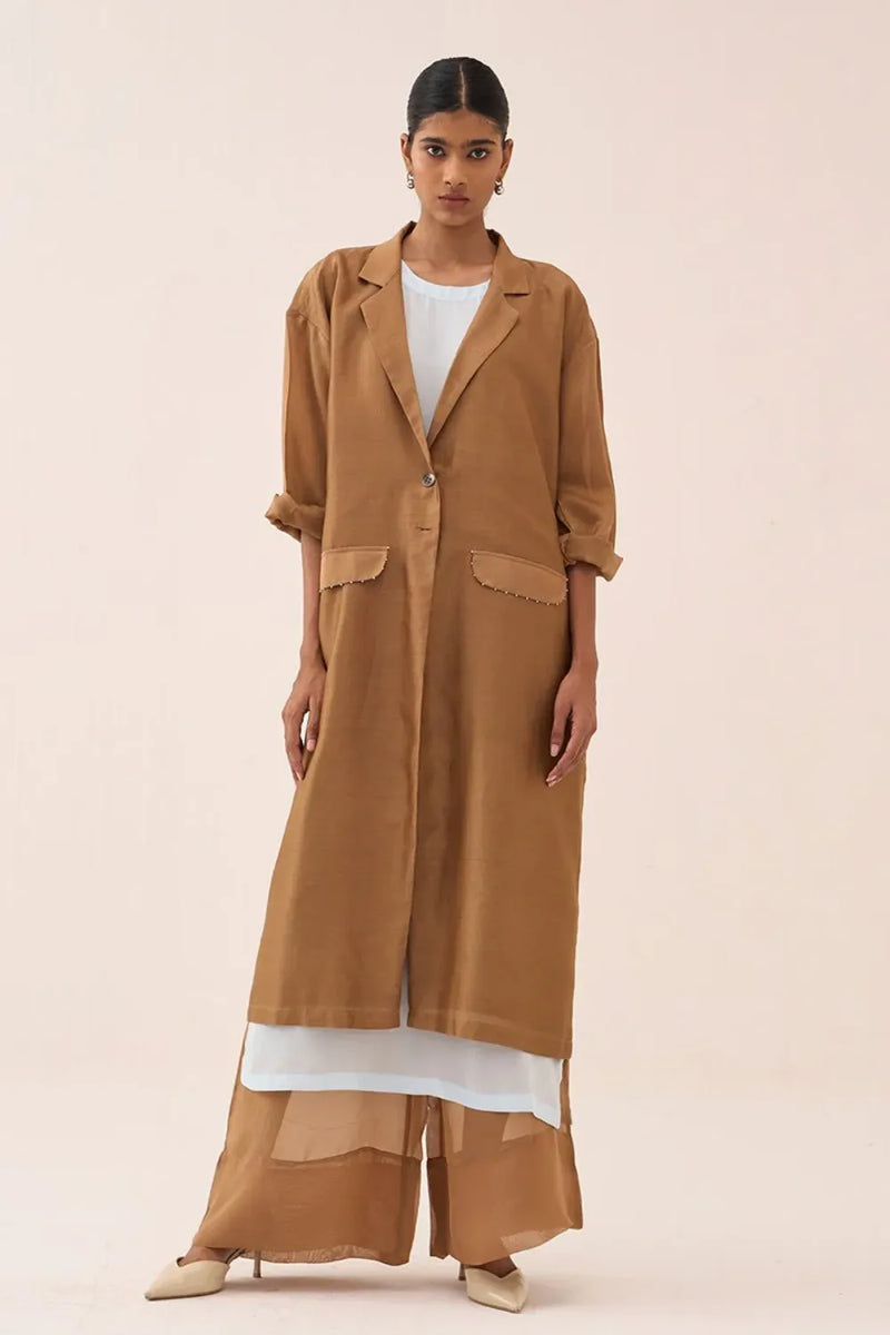 Back Tie Overlay Jacket (Set Of 3) chanderi by THREE in sand color for women in Singapore