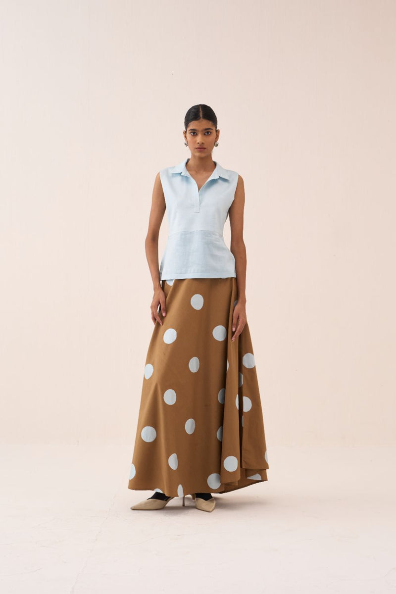 Peplum Panel Top chanderi by THREE in blue color for women in Singapore