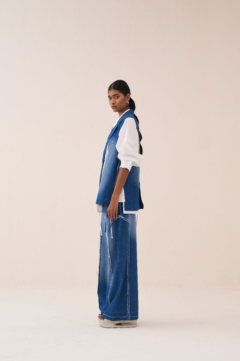 Denim Circle Waistcoat Co-Ord (Set Of 3) by THREE in white color for women in Singapore
