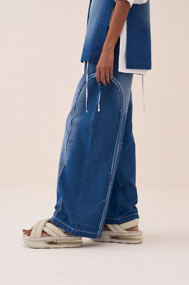 Denim Circle Waistcoat Co-Ord (Set Of 3) by THREE in white color for women in Singapore