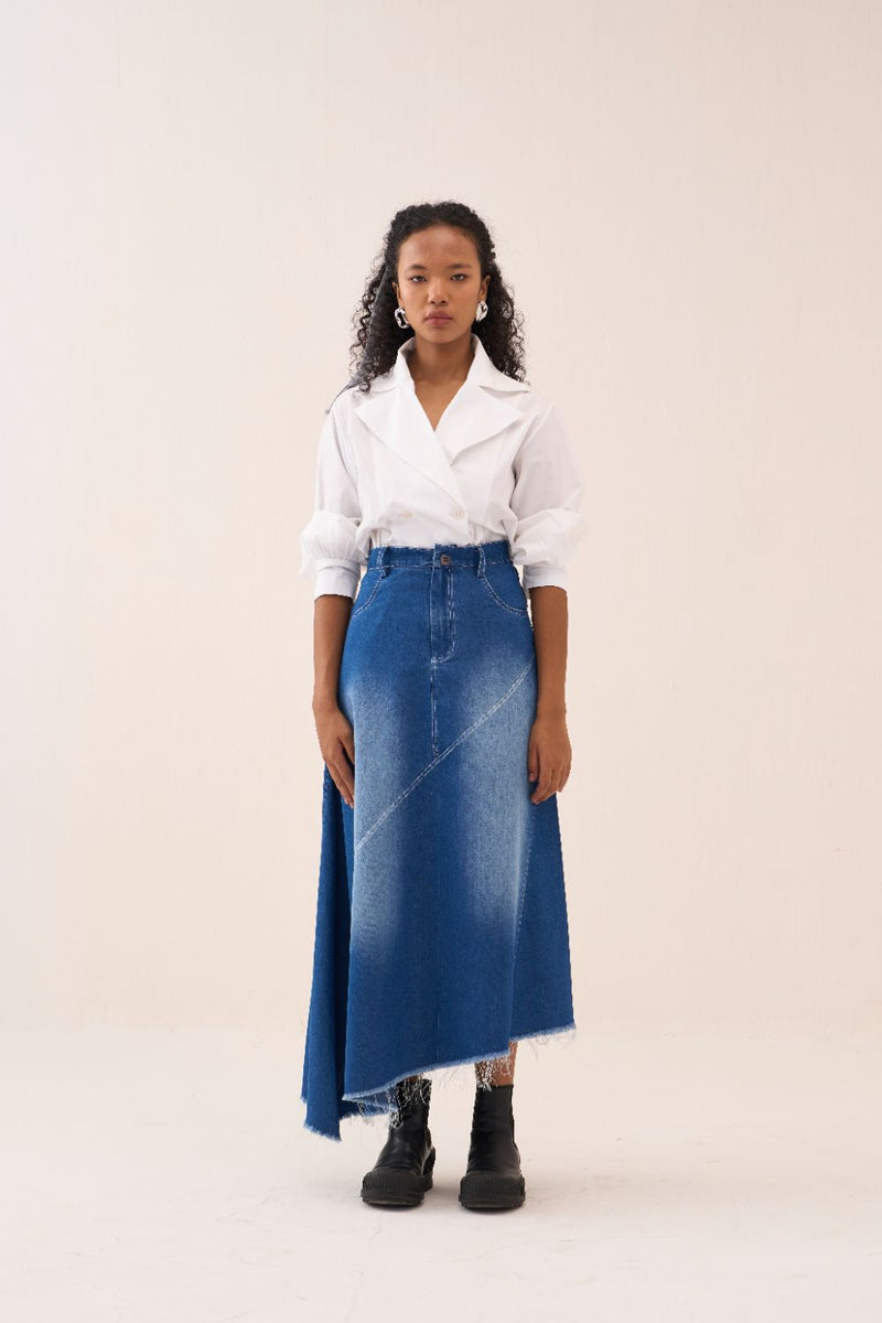 Double Breasted Collared Shirt poplin by THREE in white color for women in Singapore
