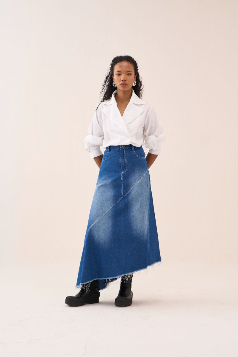 Double Breasted Collared Shirt poplin by THREE in white color for women in Singapore