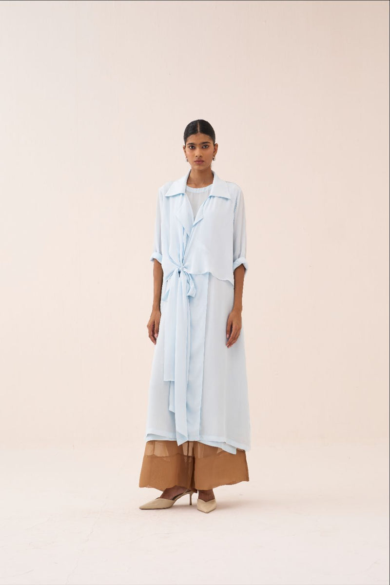 Tie Jacket (Slip Included) by THREE in blue color for women in Singapore