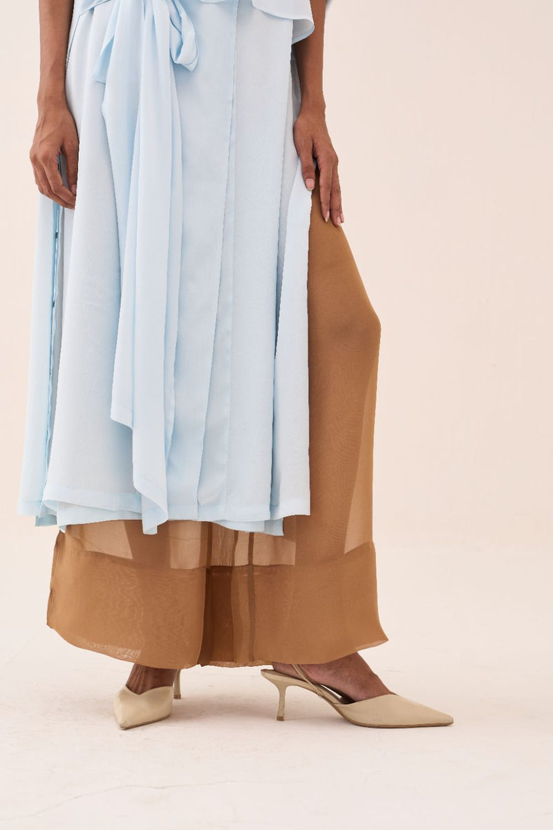 Tie Jacket (Slip Included) by THREE in blue color for women in Singapore