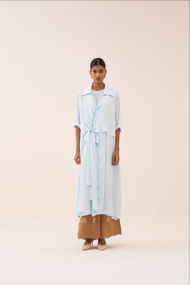 Tie Jacket (Slip Included) by THREE in blue color for women in Singapore