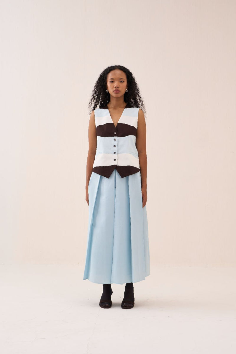 Applique Vest Co-Ord (Set Of 2) silk by THREE in brown color for women in Singapore