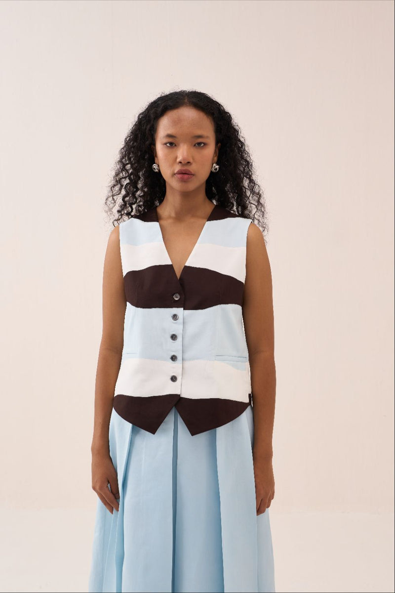 Applique Vest Co-Ord (Set Of 2) silk by THREE in brown color for women in Singapore