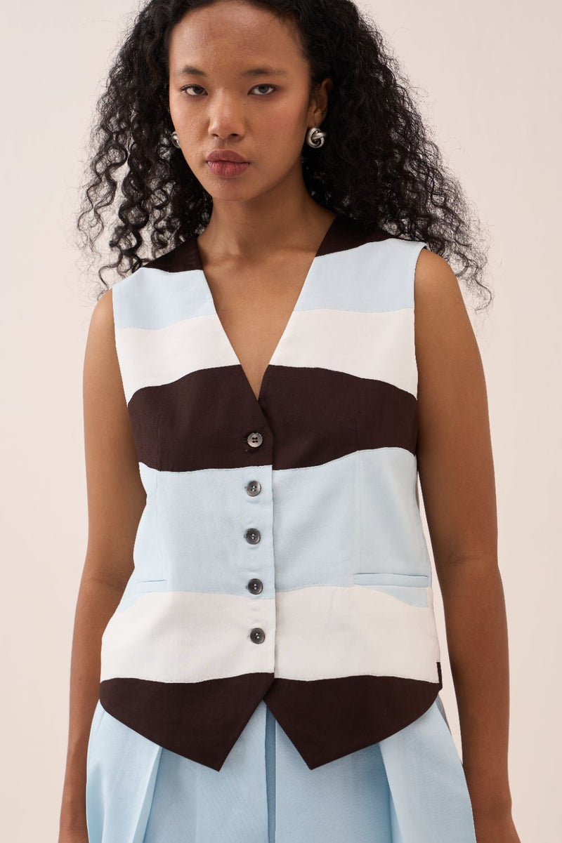 Applique Vest Co-Ord (Set Of 2) silk by THREE in brown color for women in Singapore