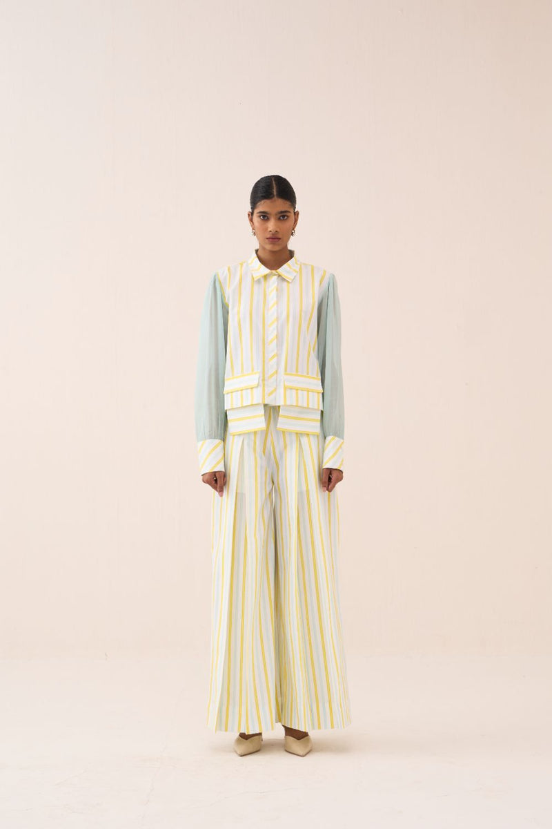 Stripe Anti-Fit Crop Shirt poplin by THREE in blue color for women in Singapore