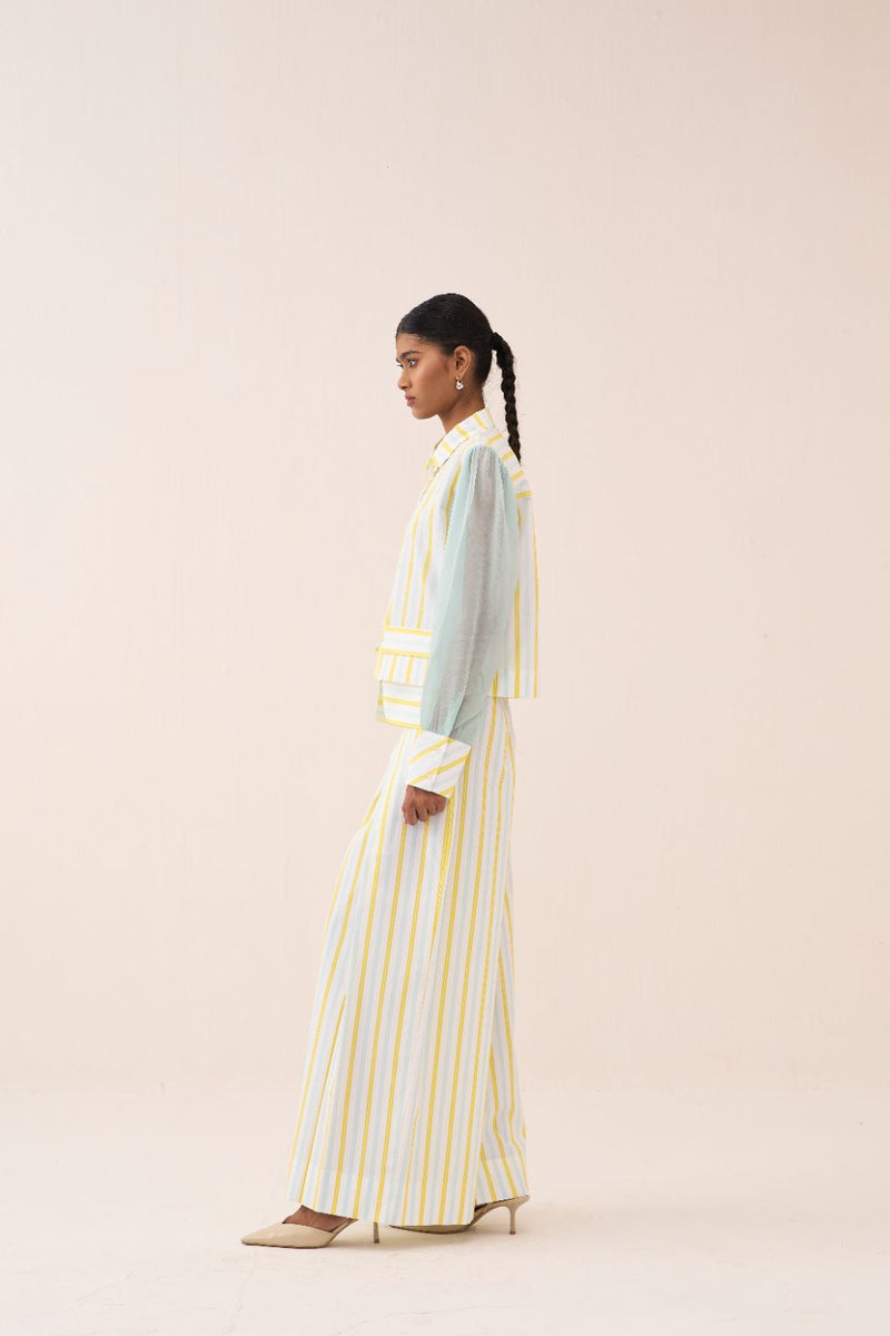 Stripe Anti-Fit Crop Shirt poplin by THREE in blue color for women in Singapore
