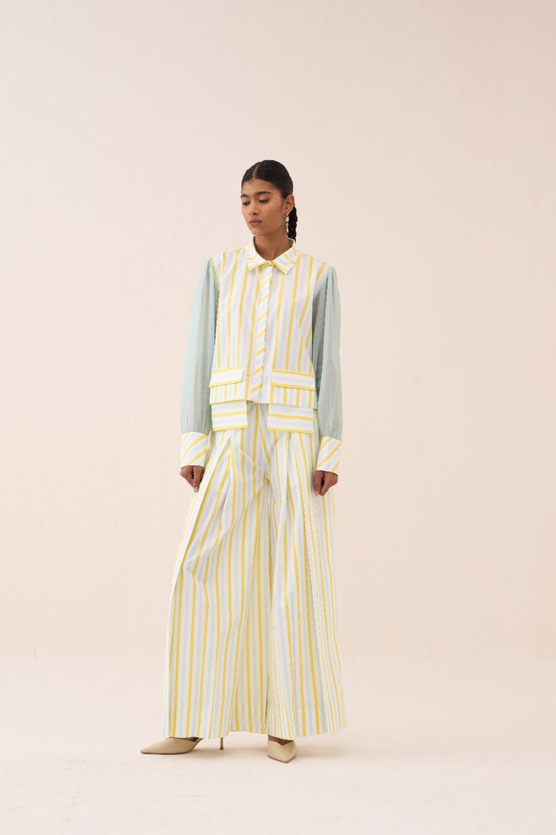 Stripe Anti-Fit Crop Shirt poplin by THREE in blue color for women in Singapore