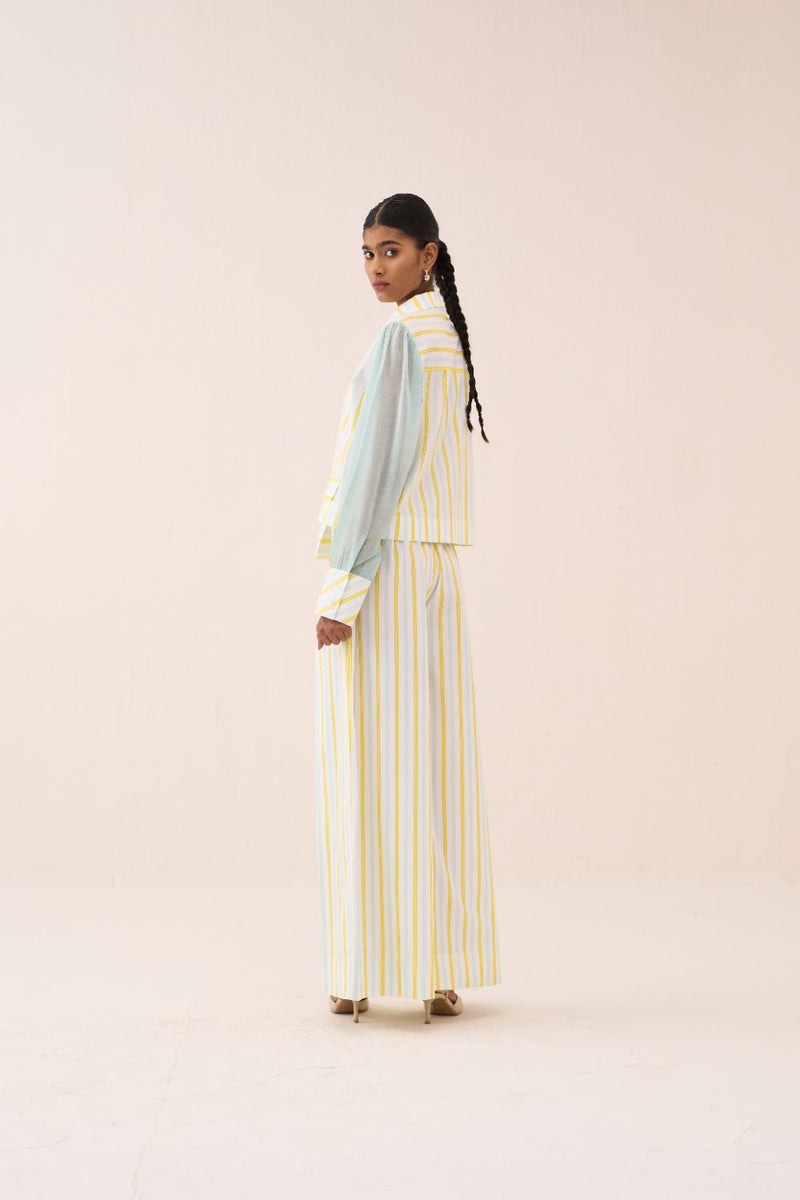 Stripe Anti-Fit Crop Shirt poplin by THREE in blue color for women in Singapore
