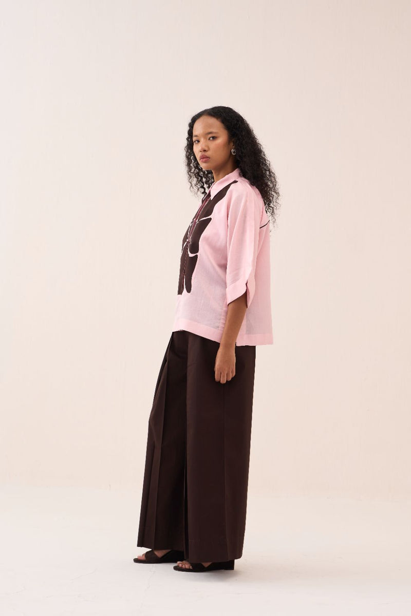 Floral Applique Shirt chanderi by THREE in pink color for women in Singapore