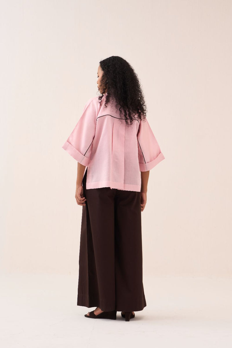Floral Applique Shirt chanderi by THREE in pink color for women in Singapore