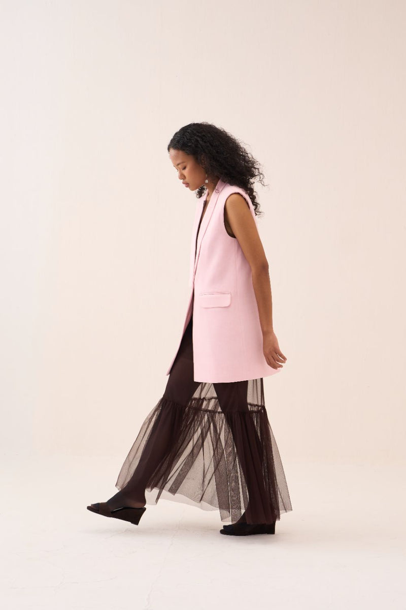 Collared Waistcoat satin by THREE in pink color for women in Singapore