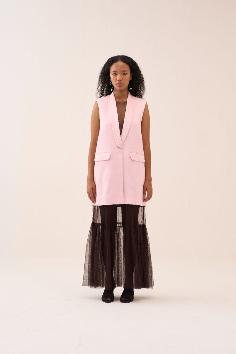 Collared Waistcoat satin by THREE in pink color for women in Singapore