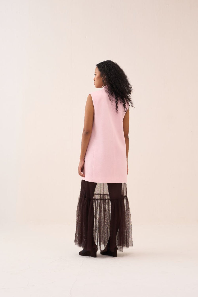 Collared Waistcoat Co-Ord (Set Of 2) satin by THREE in brown color for women in Singapore