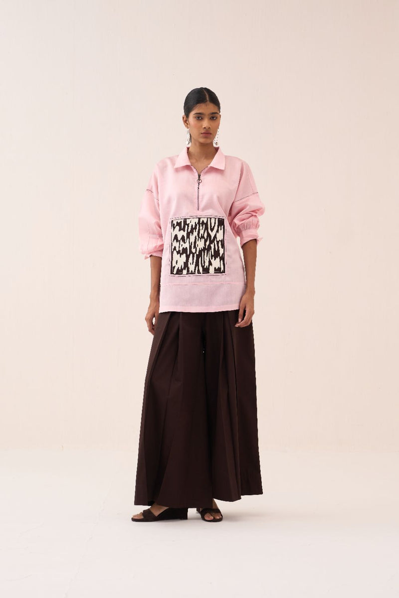 Patch U-Hem Top chanderi by THREE in pink color for women in Singapore