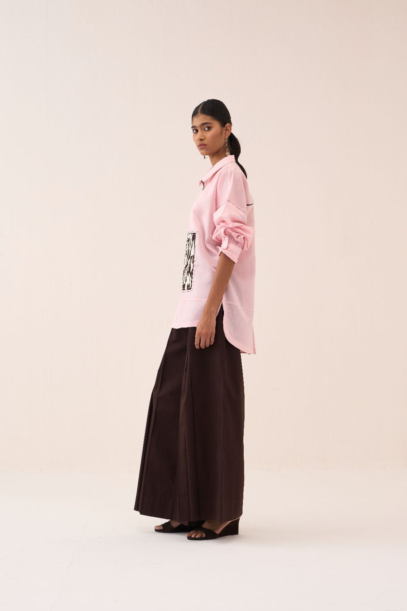 Patch U-Hem Top chanderi by THREE in pink color for women in Singapore