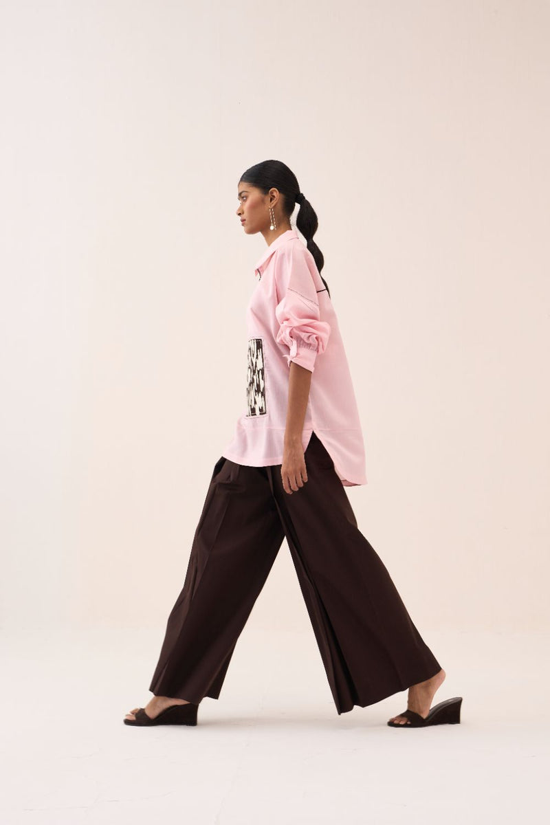Patch U-Hem Top chanderi by THREE in pink color for women in Singapore