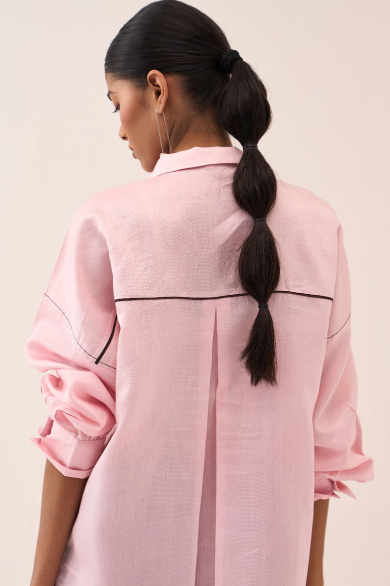 Patch U-Hem Top chanderi by THREE in pink color for women in Singapore