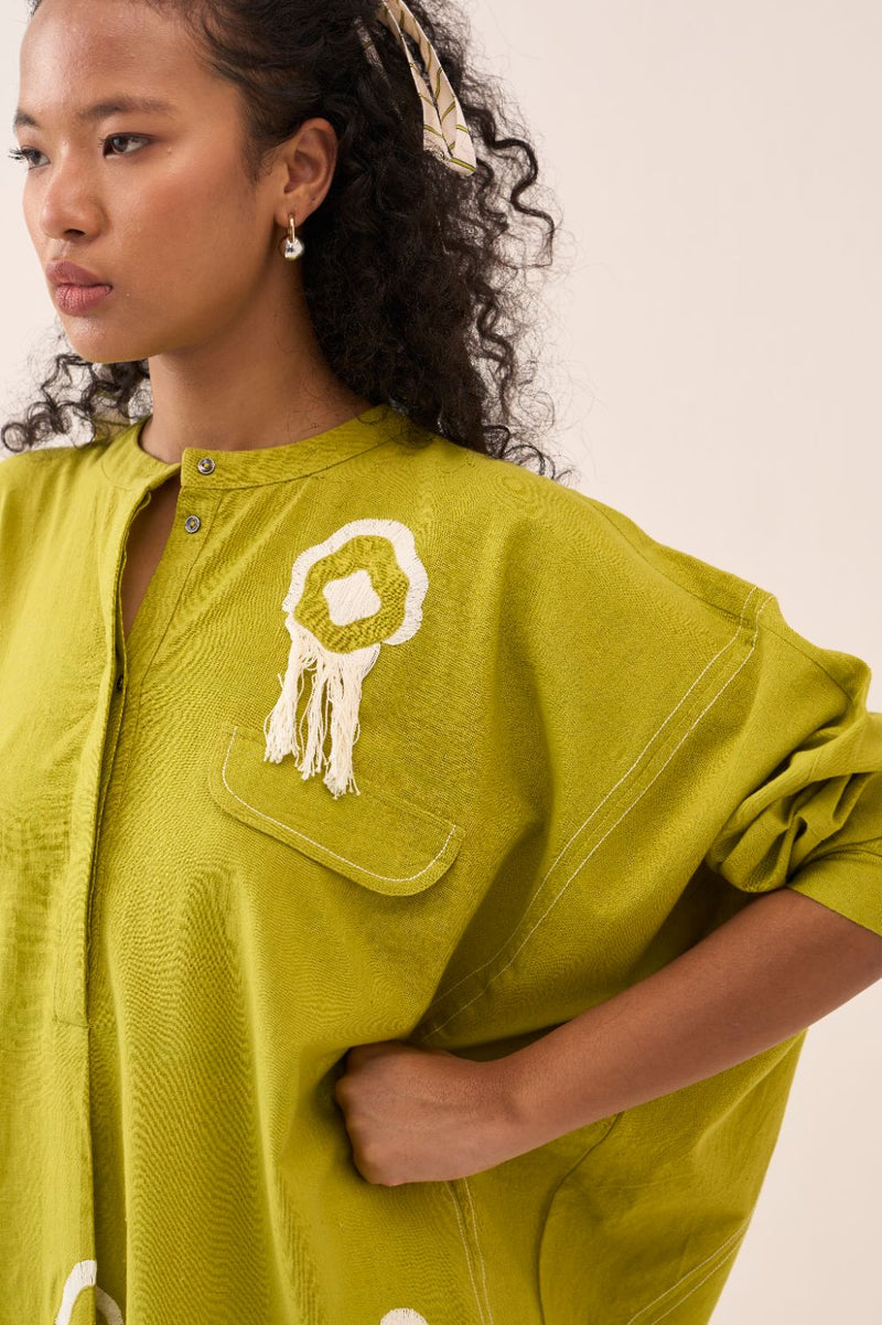 Fringe Bat Sleeve Shirt Co-Ord - Lime (Set Of 2) cotton by THREE for women in Singapore