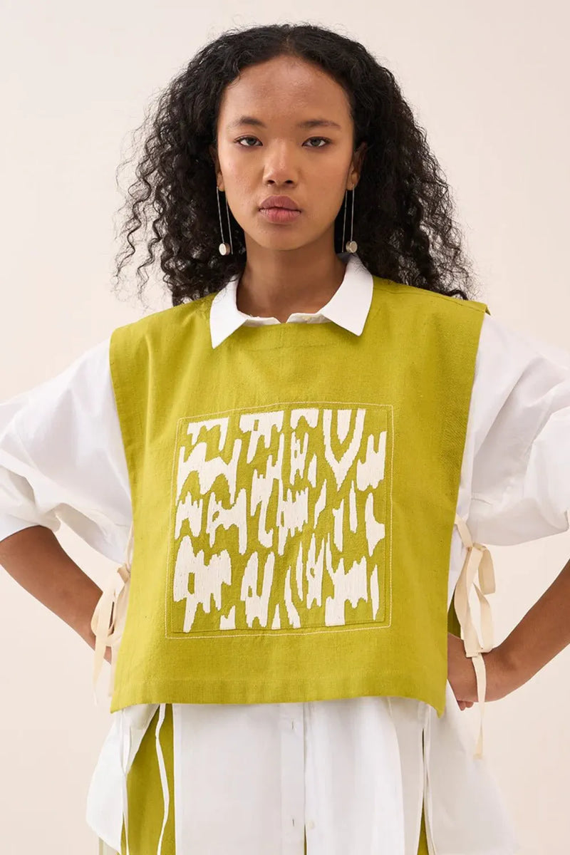 Patch Emb. Crop Overlay Shirt cotton by THREE for women in Singapore