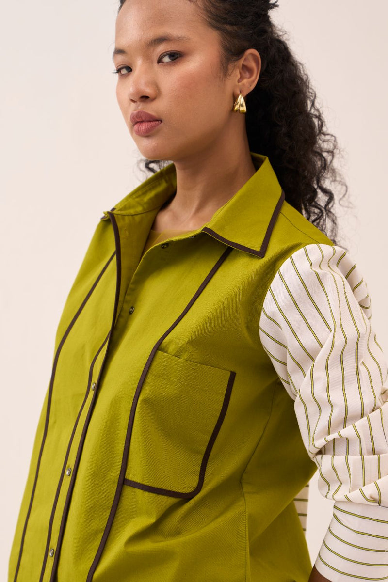 Stripe Sleeve Shirt poplin by THREE for women in Singapore