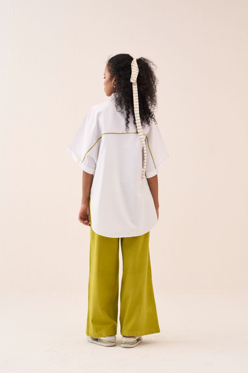 U-Hem Floral Emb. Shirt poplin by THREE in white color for women in Singapore