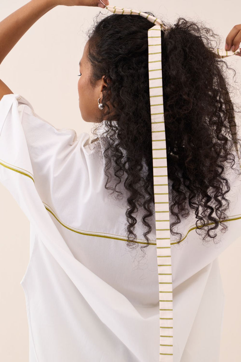 U-Hem Floral Emb. Shirt poplin by THREE in white color for women in Singapore