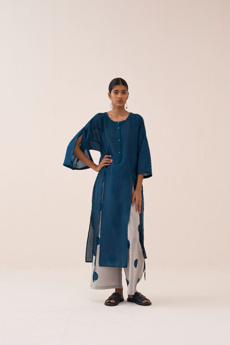 Paneled Tunic chanderi by THREE in teal color for women in Singapore