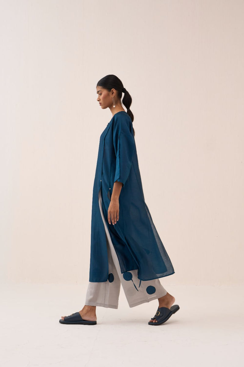 Paneled Tunic chanderi by THREE in teal color for women in Singapore