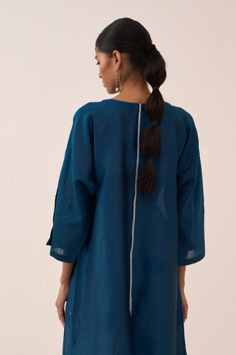 Paneled Tunic chanderi by THREE in teal color for women in Singapore