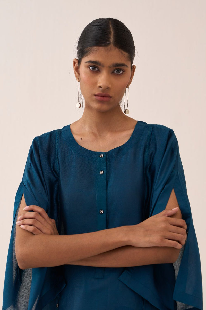 Paneled Tunic chanderi by THREE in teal color for women in Singapore