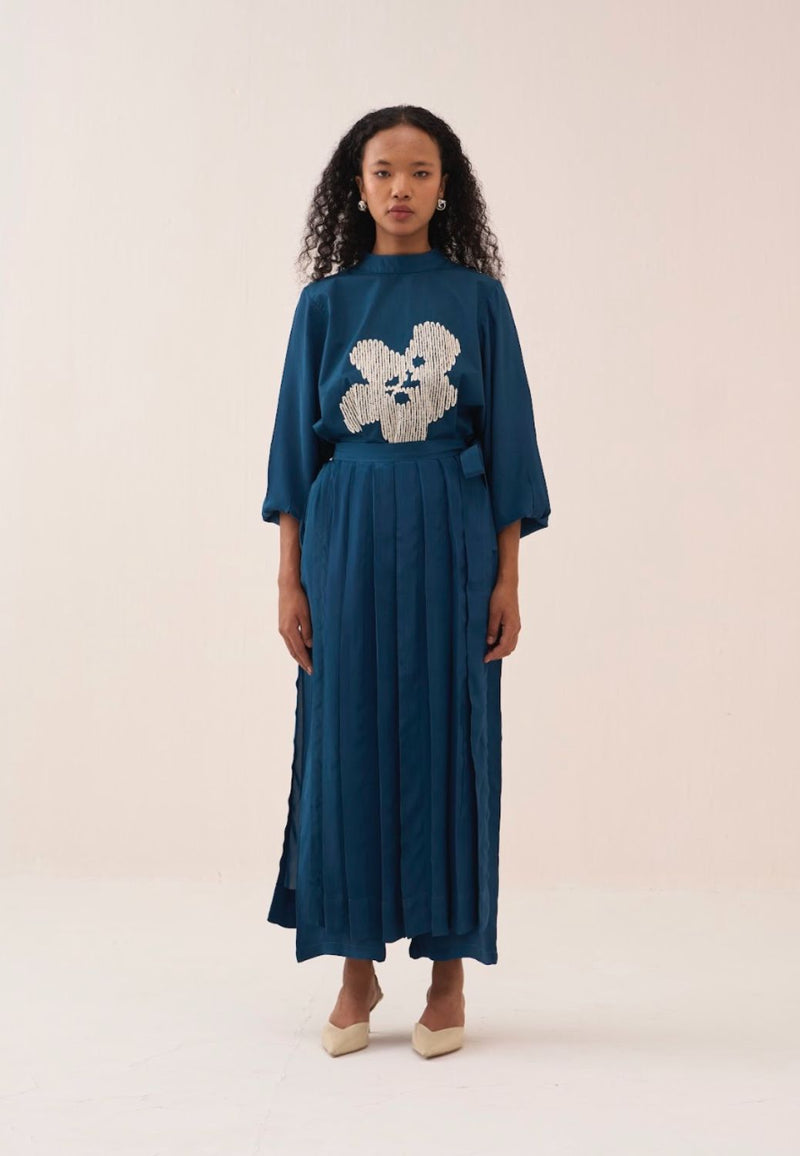 Floral Emb. Top Co-Ord (Set Of 2) poplin by THREE in teal color for women in Singapore