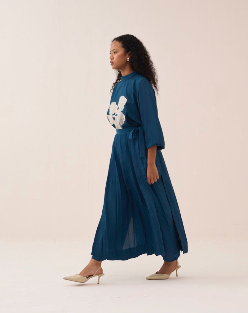Floral Emb. Top Co-Ord (Set Of 2) poplin by THREE in teal color for women in Singapore
