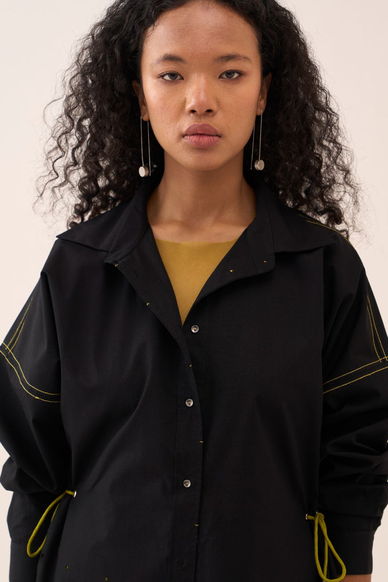 Drawstring Shirt poplin by THREE in black color for women in Singapore