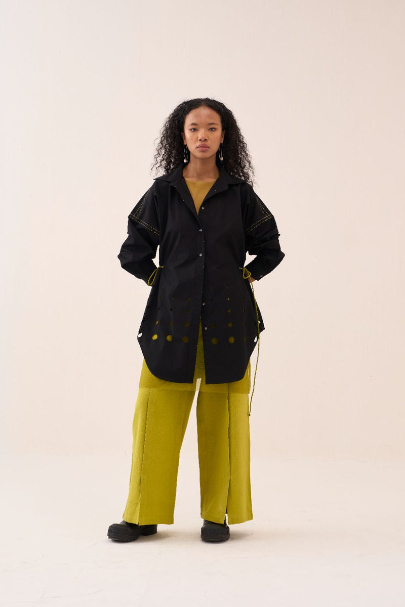 Drawstring Shirt poplin by THREE in black color for women in Singapore