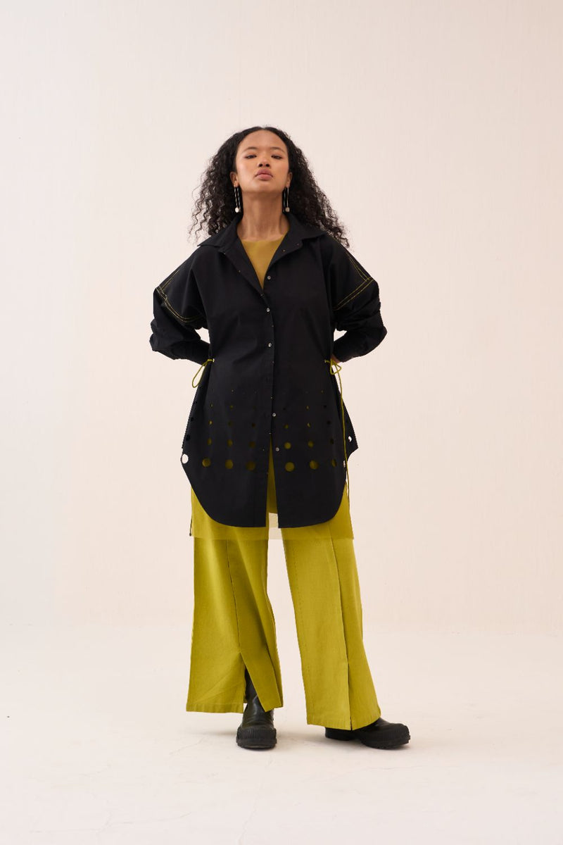 Drawstring Shirt poplin by THREE in black color for women in Singapore
