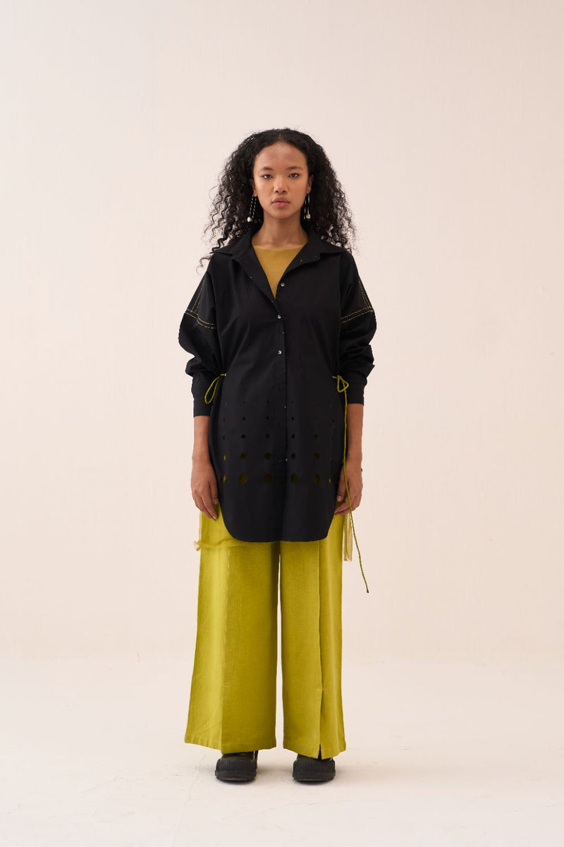 Drawstring Shirt poplin by THREE in black color for women in Singapore