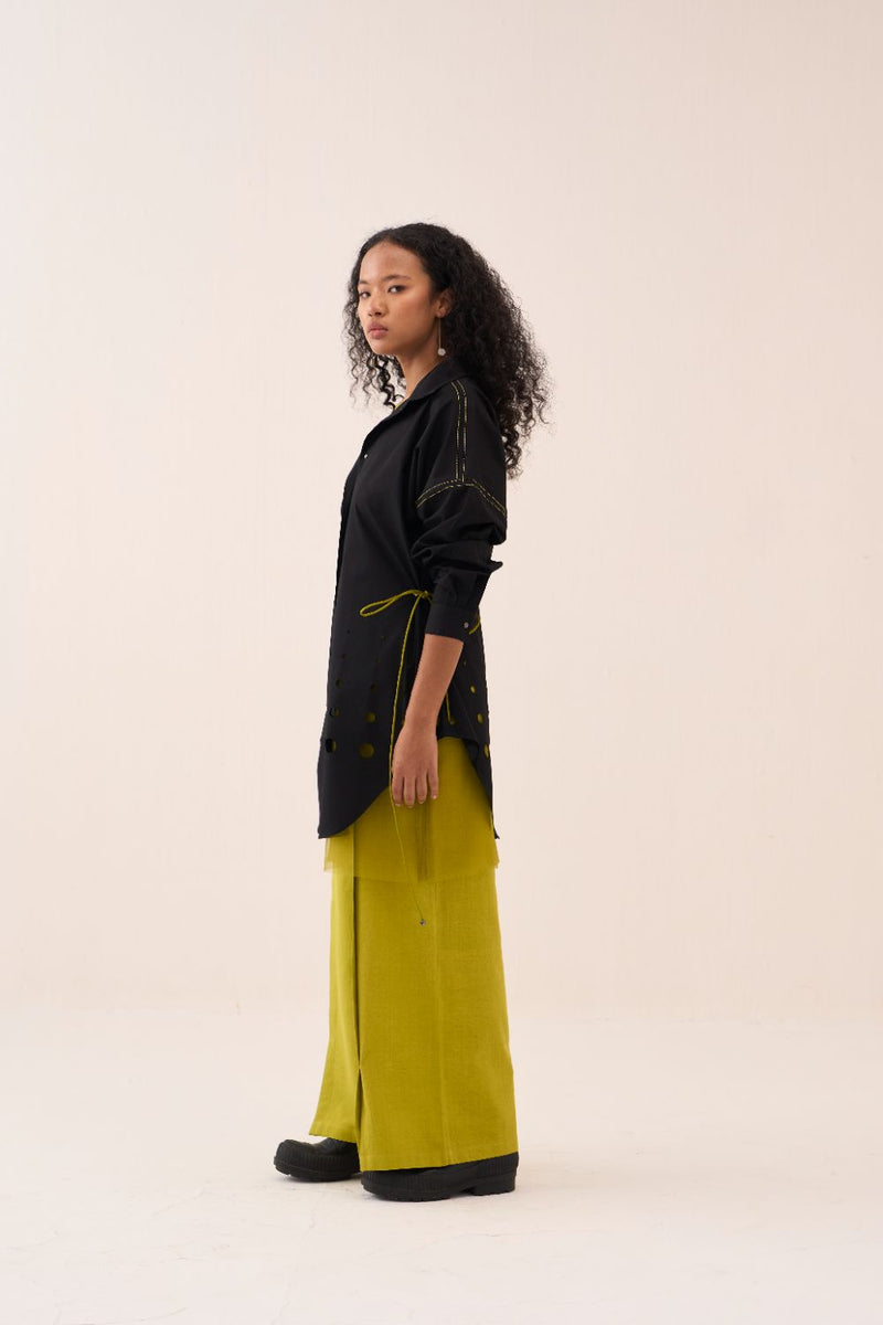 Drawstring Shirt poplin by THREE in black color for women in Singapore