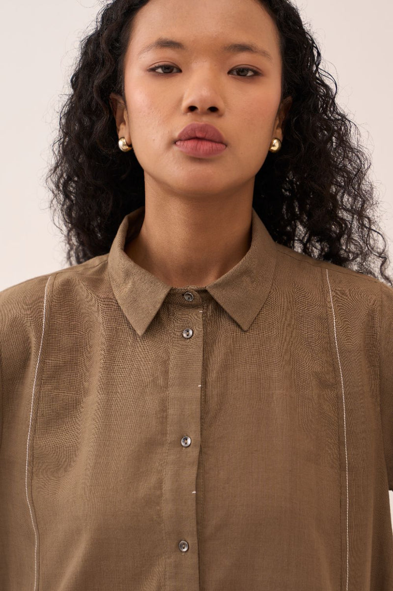 Wide Sleeve Panel Slit Shirt cotton by THREE for women in Singapore